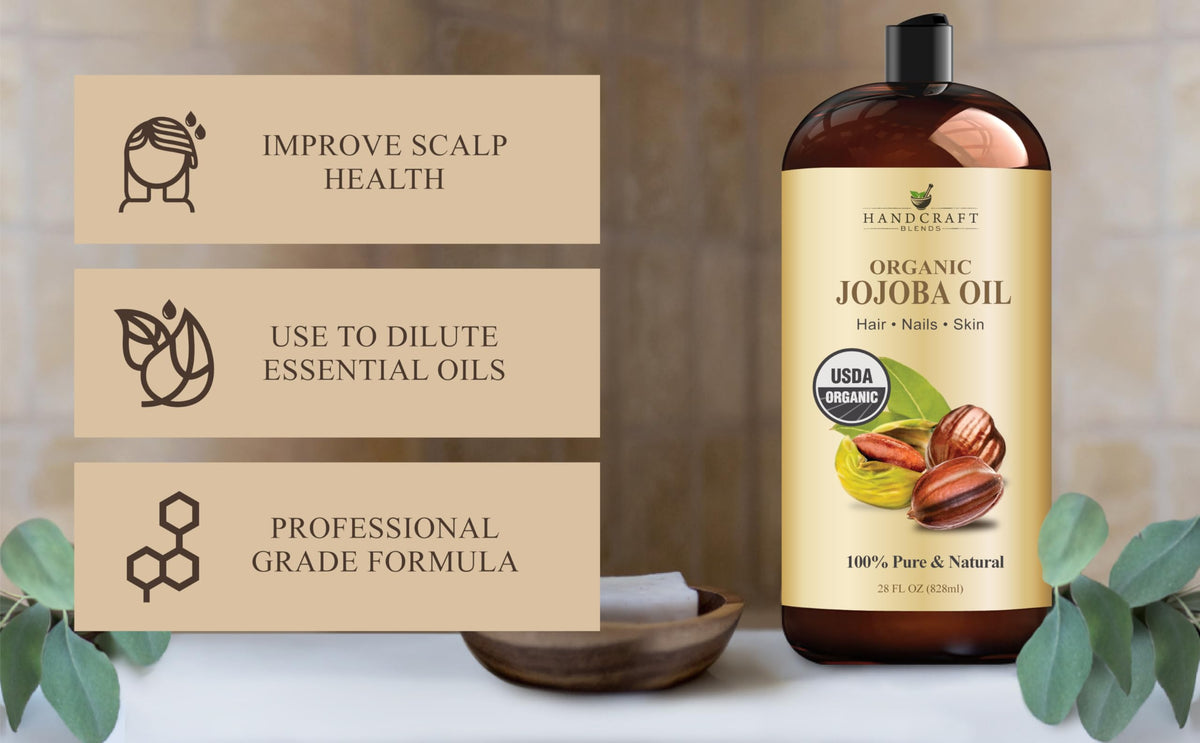 Handcraft Blends jojoba oil pouring from bottle to show purity and pour control