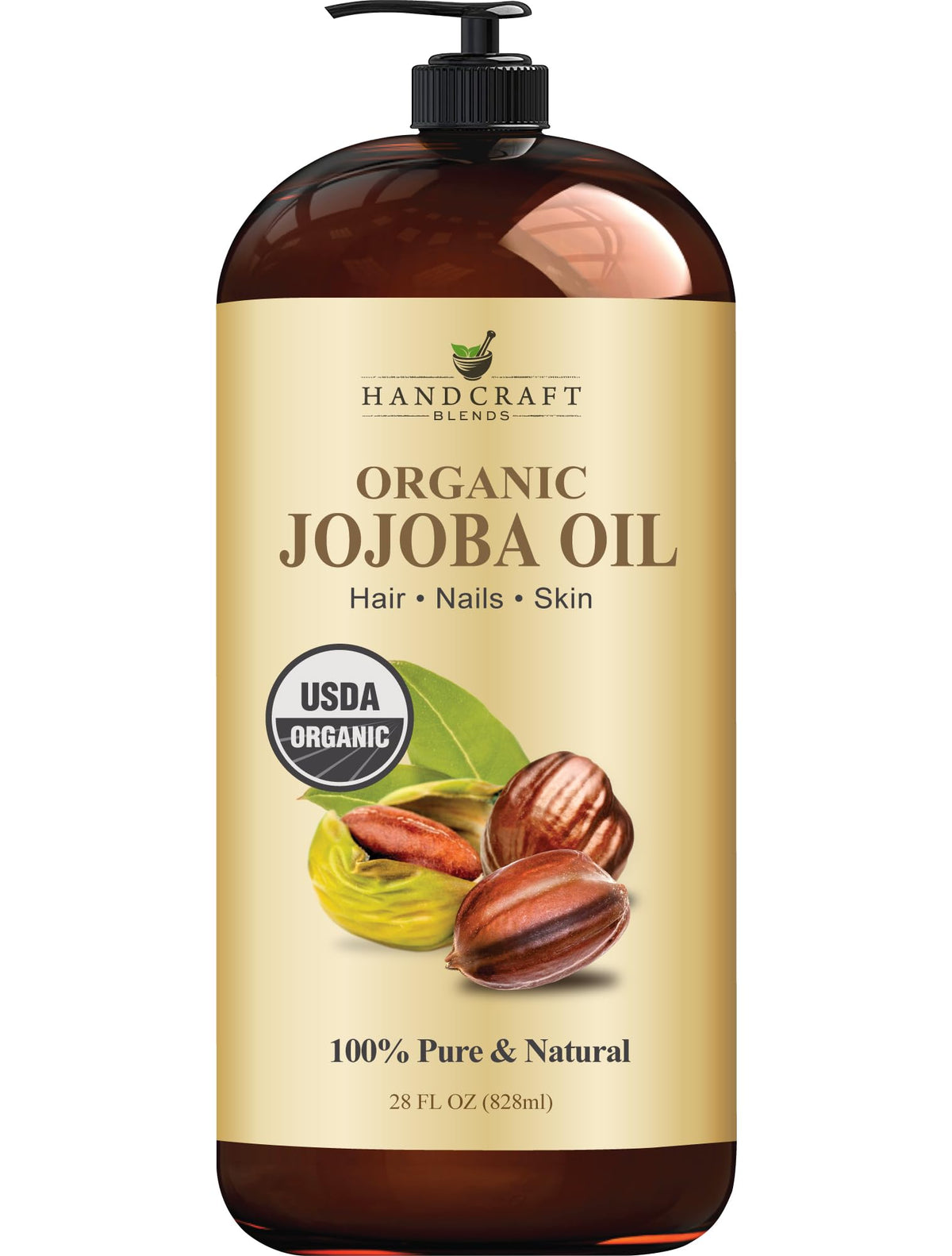Handcraft Blends bottle front packaging showing organic label and size benefits
