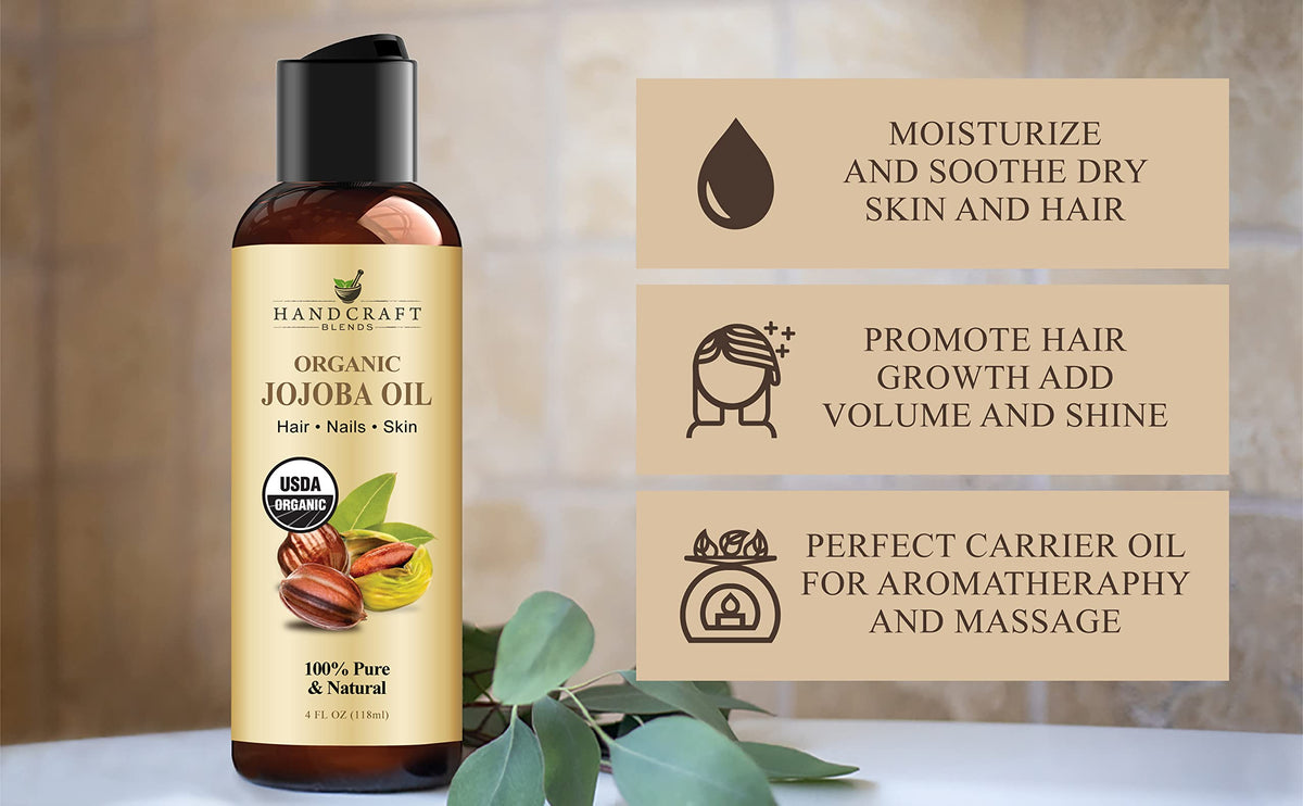 Handcraft Blends jojoba oil applied to hair ends for smoothness