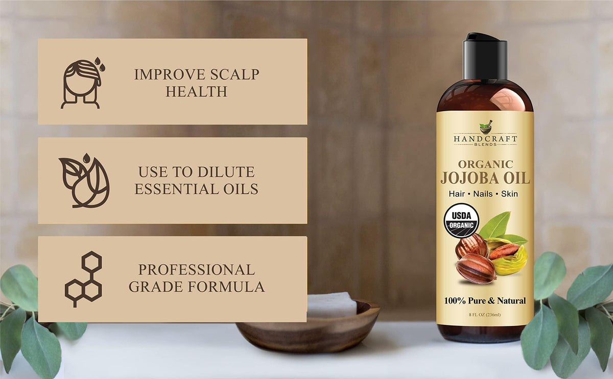 Handcraft Blends jojoba oil applied to hair ends adding shine and conditioning