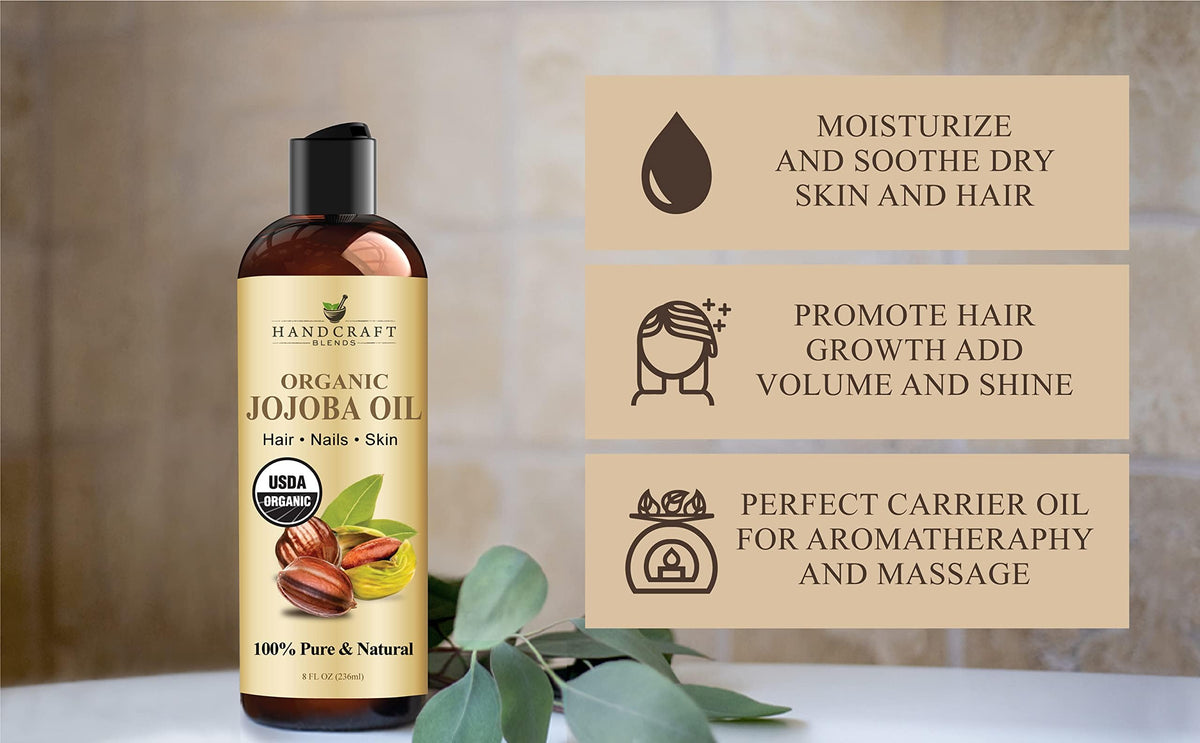Handcraft Blends jojoba oil beside measuring tools illustrating 8 fl oz practical size