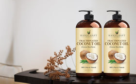 Handcraft Blends 16 fl oz bottle next to common items to show actual size