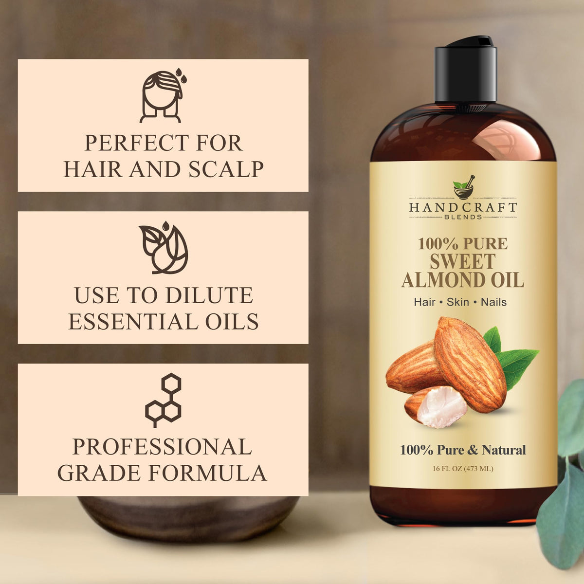 Handcraft Blends sweet almond oil pouring to show lightweight texture