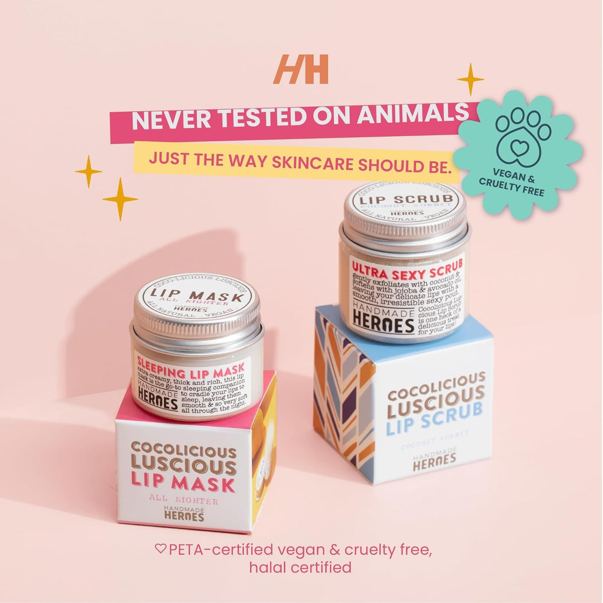 Handmade Heroes clear label detail showing natural, fragrance-free ingredient claims