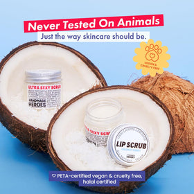 Handmade Heroes scrub beside lip butter to show complementary conditioning
