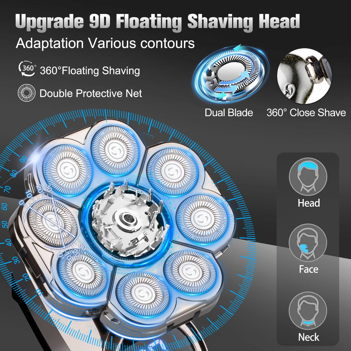 Handsomemen 9D floating heads closeup illustrating contour following for comfort
