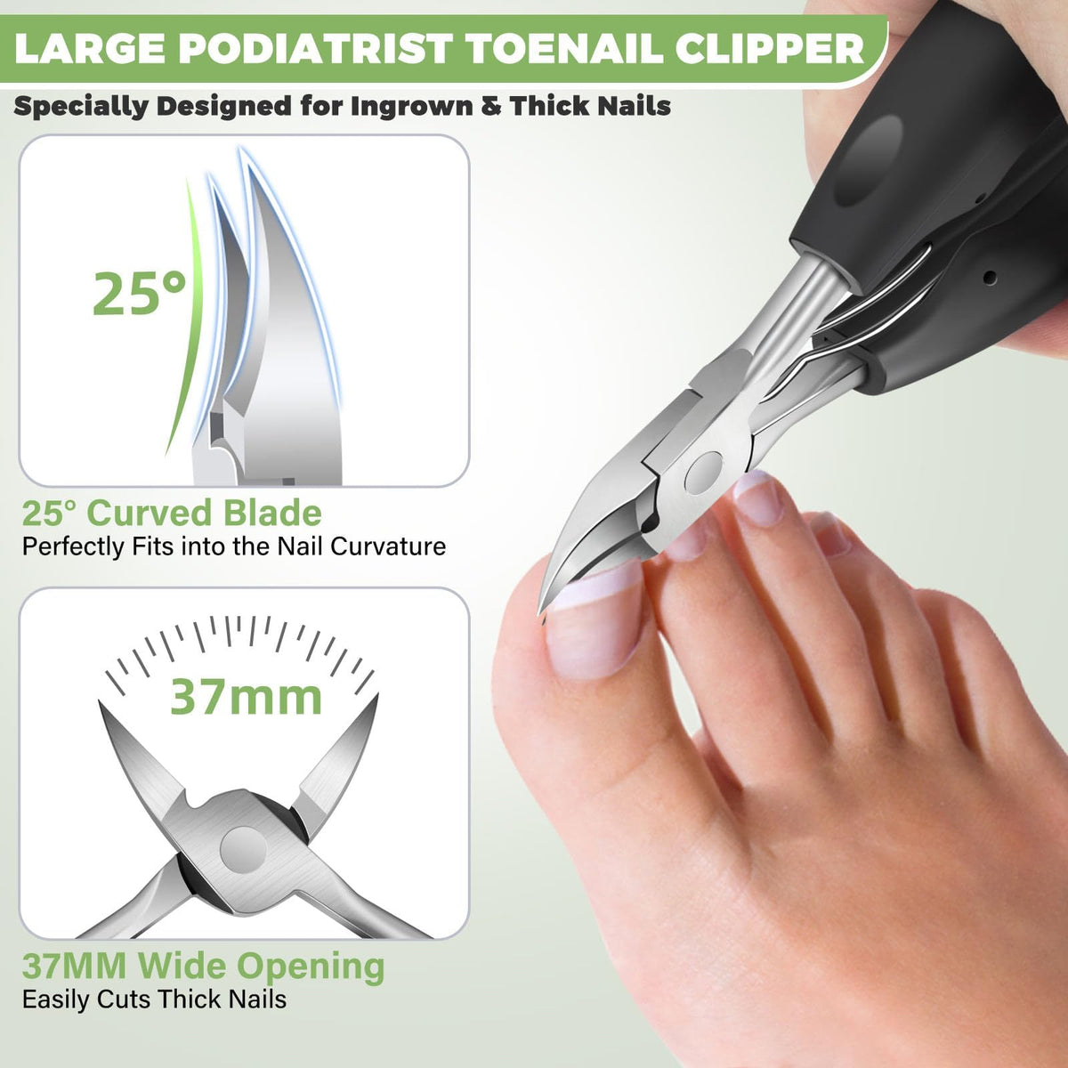 HANDWENG angled head clipper pictured trimming a toenail with improved sightline and control