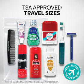 Handy Solutions open kit with all ten travel-sized grooming essentials laid out for packing