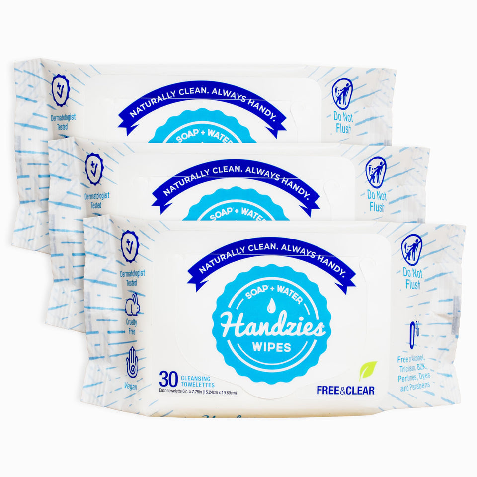 Handzies Free & Clear front pack showing branding and count — gentle cleaning on the go
