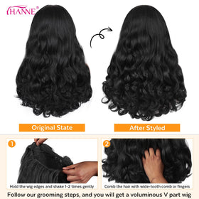 HANNE wig beside ruler showing 22-inch length and noticeable added volume