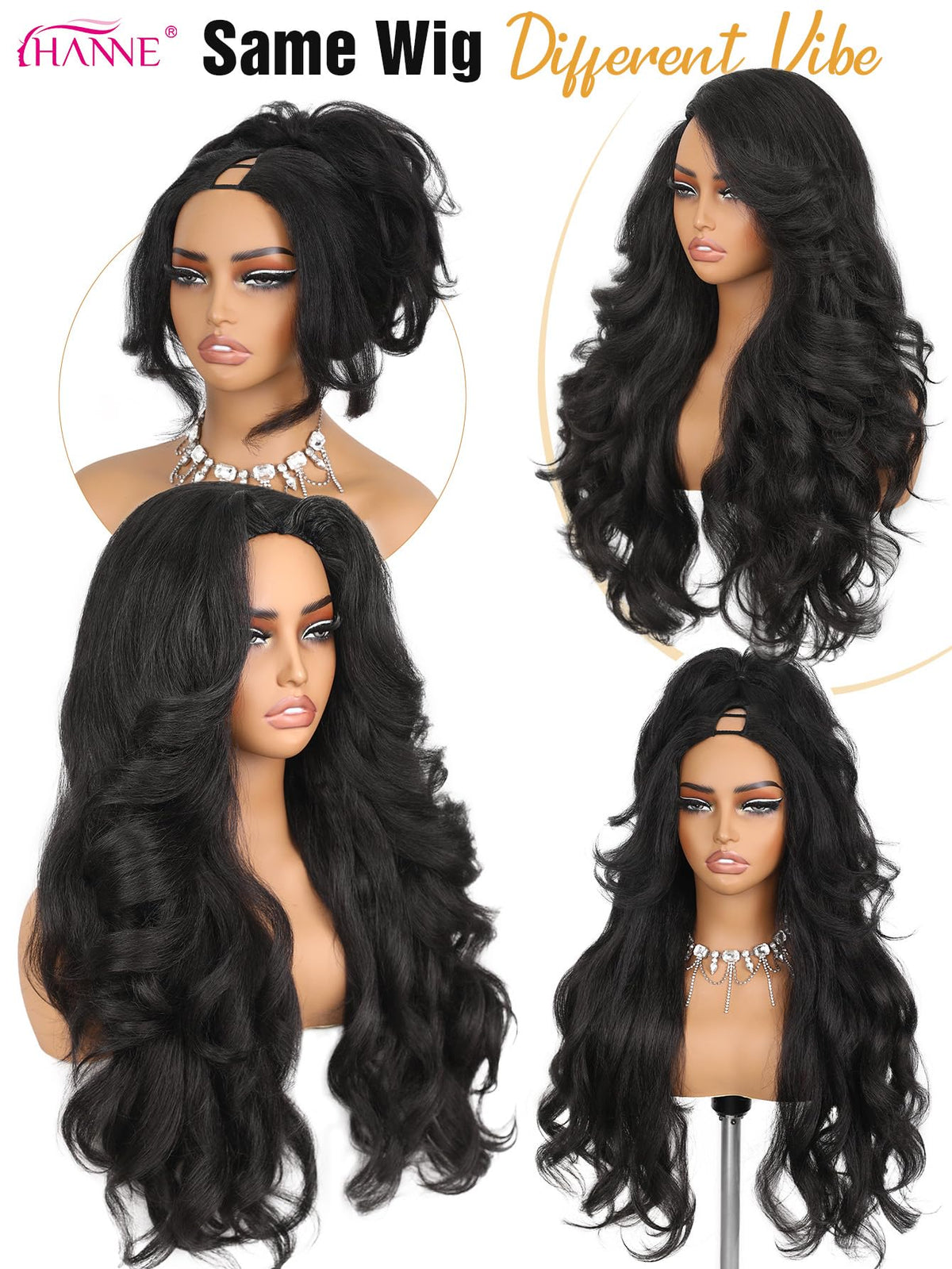 HANNE length comparison on mannequin shows 26-inch scale and dramatic length benefit