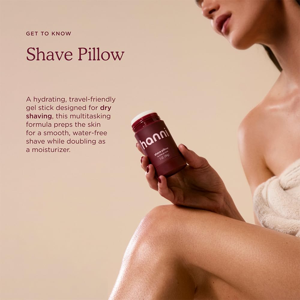 Hand holding HANNI Shave Pillow showing size and convenient portability benefit