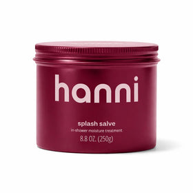 HANNI Splash Salve front packaging showing jar and label, highlights easy in-shower use