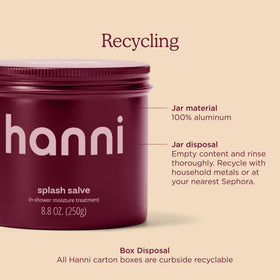 HANNI Splash Salve next to common items for scale, clarifies 250 mL travel-friendly size