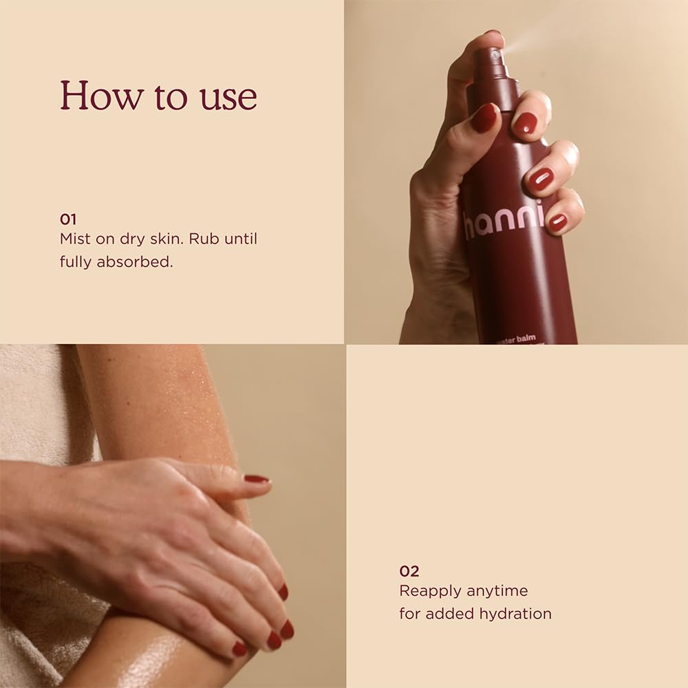 HANNI mist being sprayed on skin for instant hydration
