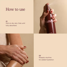 HANNI mist being sprayed on skin for instant hydration
