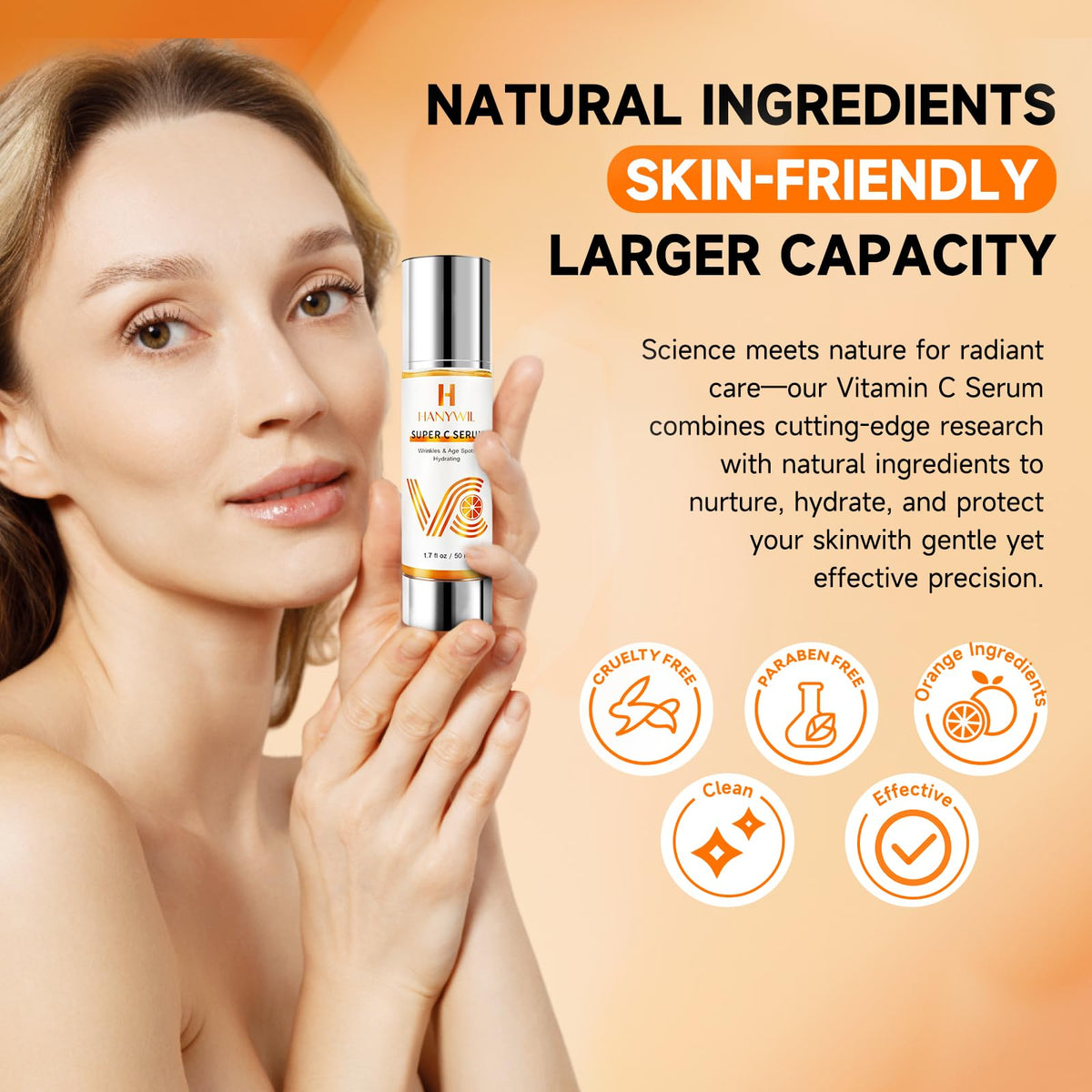 HANYWIL serum texture on hand demonstrating lightweight, hydrating consistency benefit