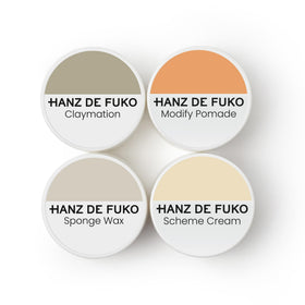 Hanz de Fuko front packaging showing four travel-size stylers and brand benefit