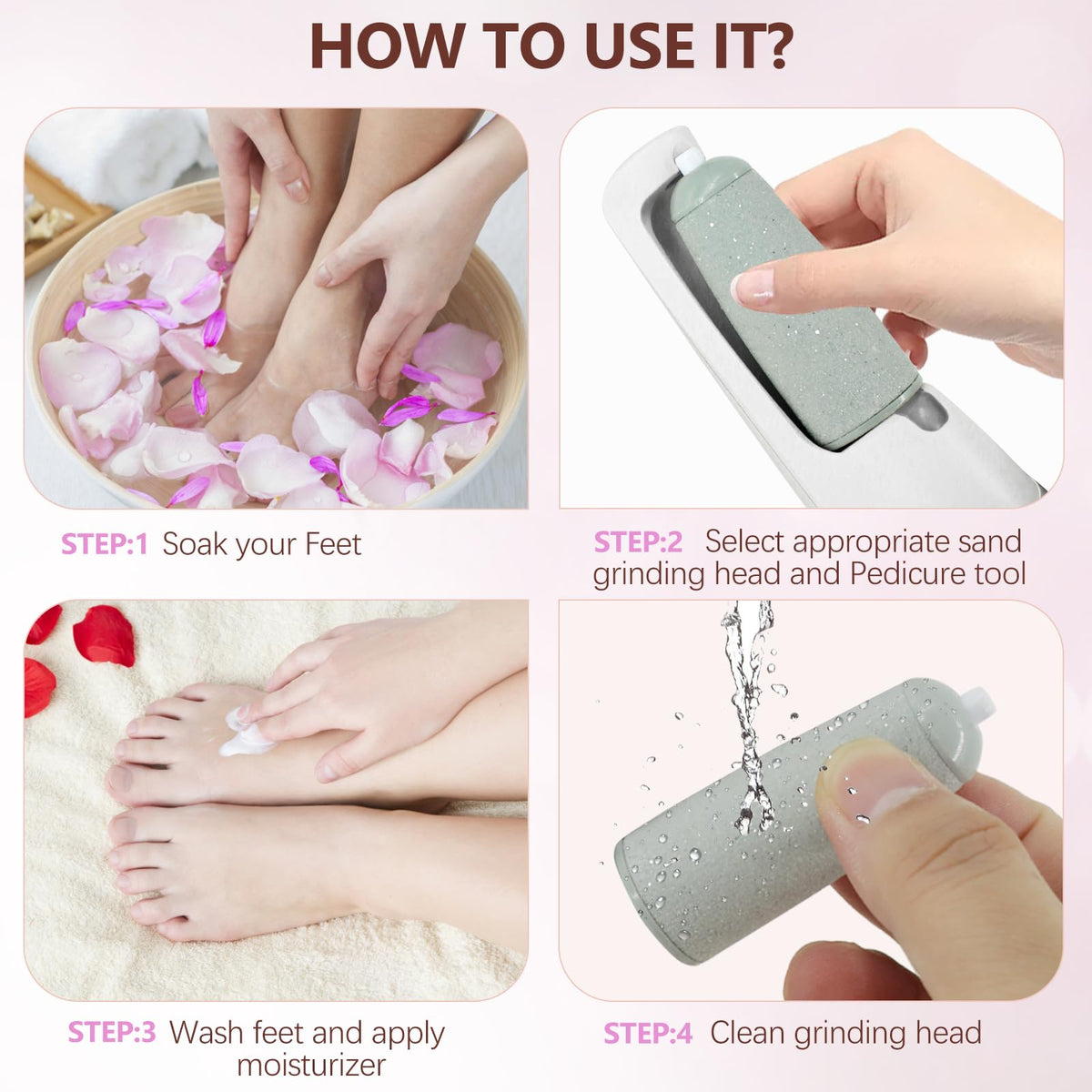 Haootadiy electric file in use on heel demonstrating effective dead skin removal
