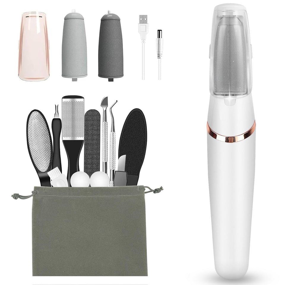 Haootadiy front view of white electric callus remover showing compact design and portability