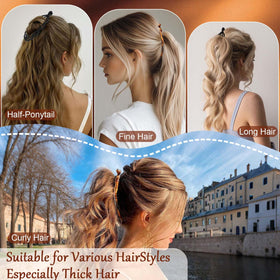 Hapdoo clip holding a high ponytail illustrating volume and all-day stability