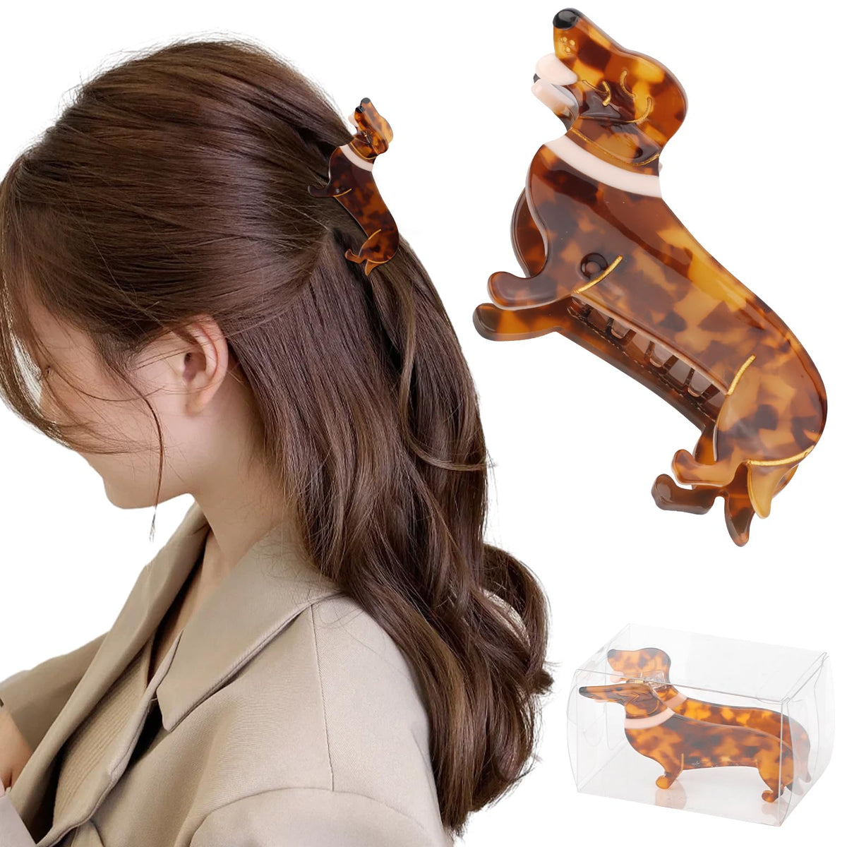 Hapdoo dachshund clip front packaging shows gift-ready presentation and protection