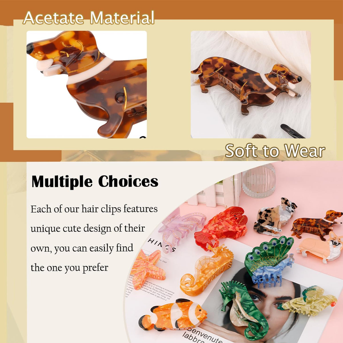 Hapdoo dachshund clip in hair demonstrating secure hold and decorative flair