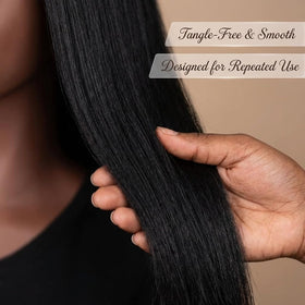 HAPOWELL close-up of hair length highlighting 16-inch single-length for precise cuts