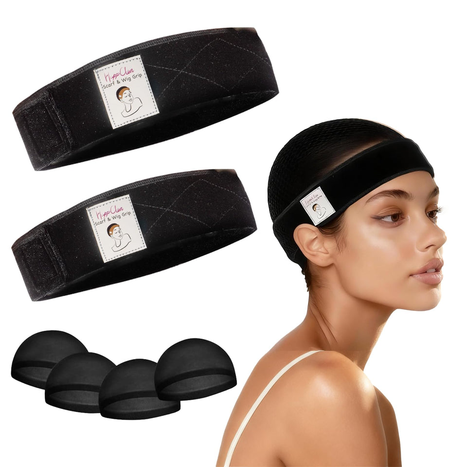 HappClan front packaging showing two velvet bands and four mesh caps for secure hold