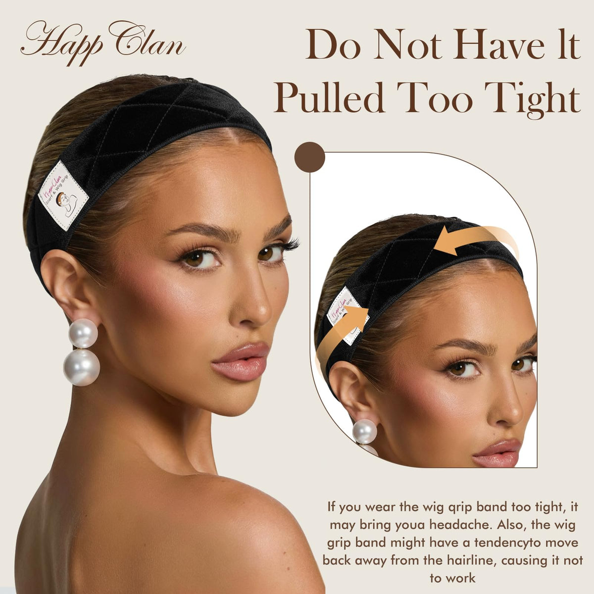 HappClan lifestyle woman wearing wig with band for confident all‑day security