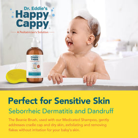 Happy Cappy beanie brush in adult hand showing ergonomic grip for safe use