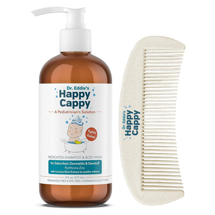Happy Cappy front bottle label showing key benefits and pediatrician design