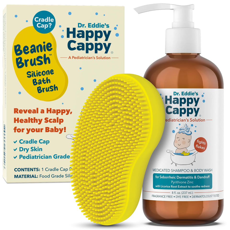 Happy Cappy front packaging bundle showing product and brush benefiting gentle scalp care