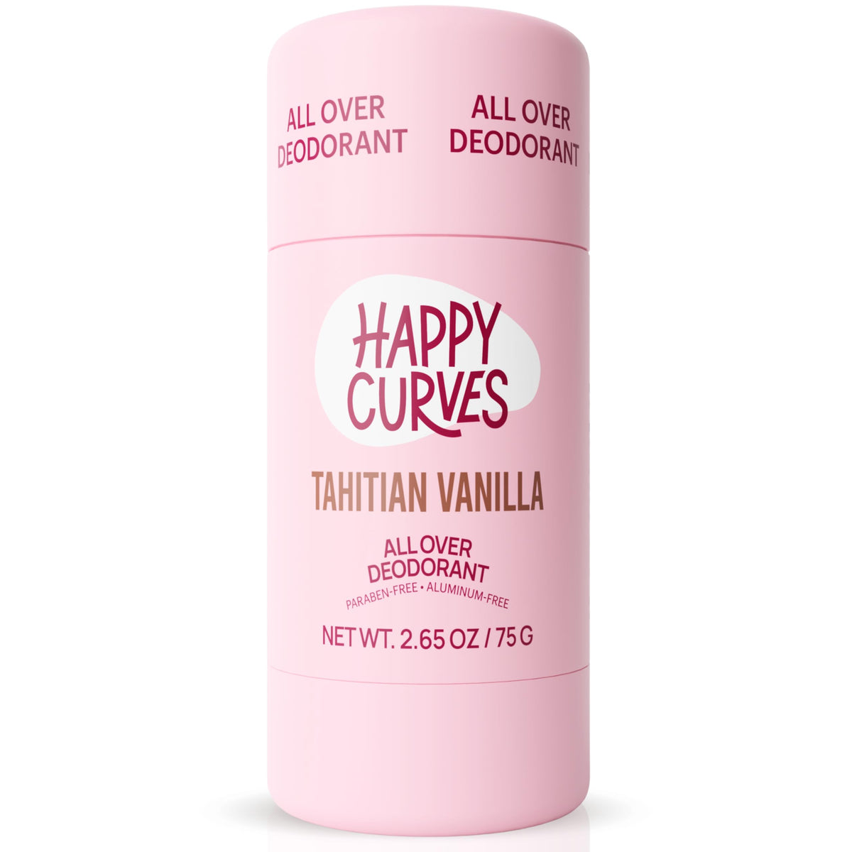 HAPPY CURVES front packaging showing Tahitian Vanilla label and clean design for confident use