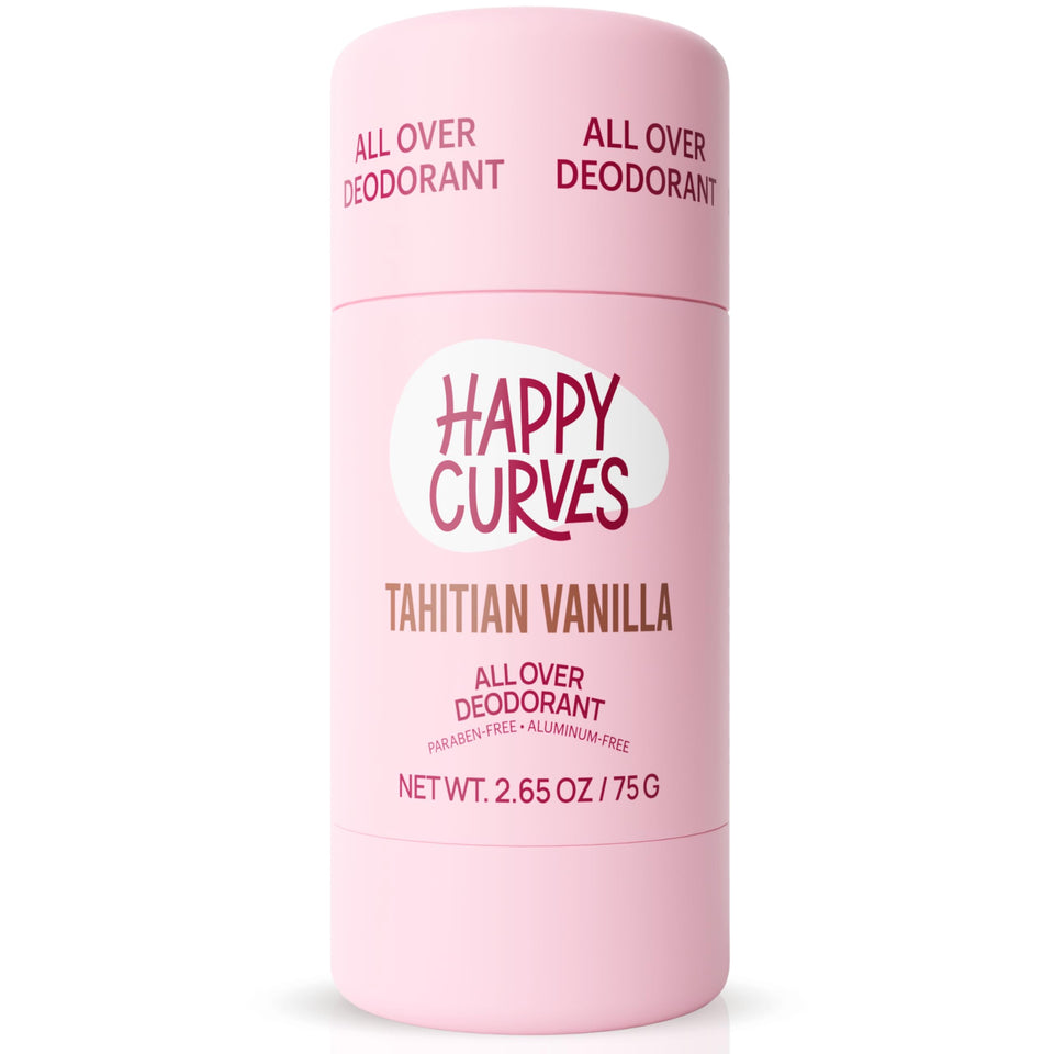 HAPPY CURVES front packaging showing Tahitian Vanilla label and clean design for confident use