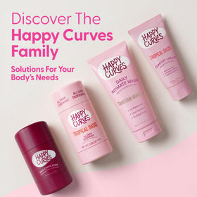 HAPPY CURVES on bathroom counter in lifestyle setting conveying everyday use
