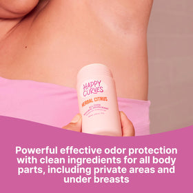 HAPPY CURVES clear finish texture on skin showing invisible, non-greasy protection