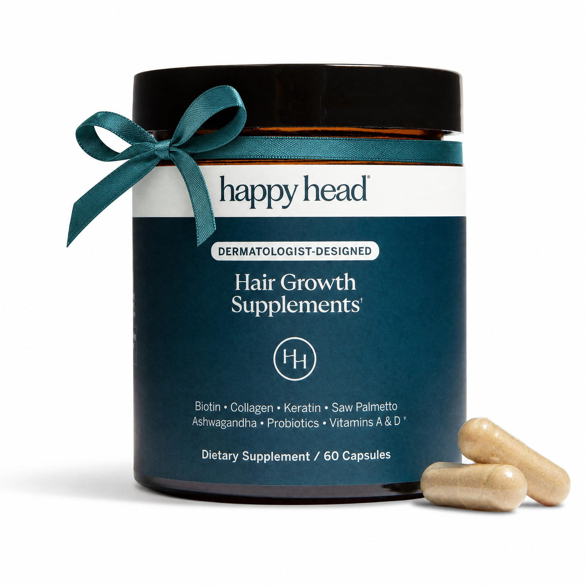 Happy Head front bottle view showing clear product branding and dosage instructions