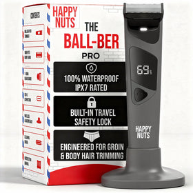HAPPY NUTS front view of Ballber Pro showing ergonomic shape and controls for comfortable grooming