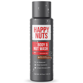 HAPPY NUTS front packaging showing bottle and logo, conveys clean branding