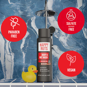 HAPPY NUTS in-shower scene showing practical use and fresh result