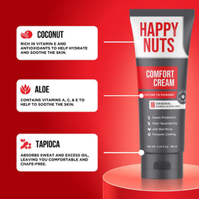 HAPPY NUTS in-use under shorts during activity, illustrates anti-chafing protection