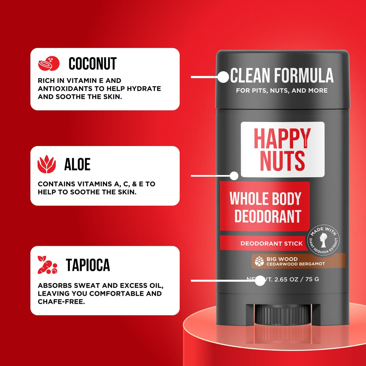 HAPPY NUTS label close-up showing ingredients and clean-formula benefit