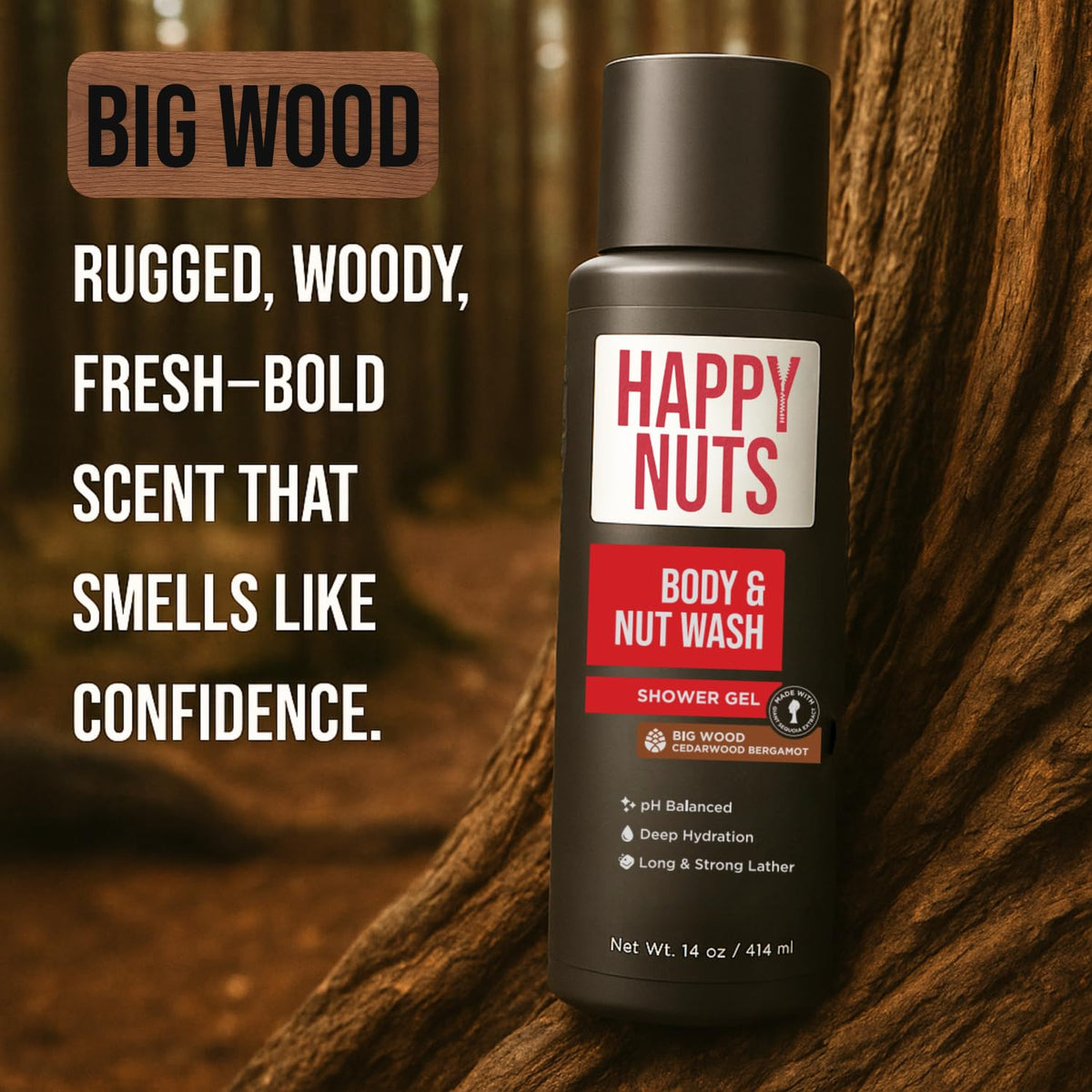 HAPPY NUTS rich foam texture demonstrating gentle lather and moisturizing feel