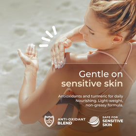 Happy Ocean sunscreen being applied at the beach for water-resistant protection