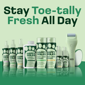 HAPPY SOLES placed near bathtub in lifestyle shot suggesting relaxing at-home pedicure routine