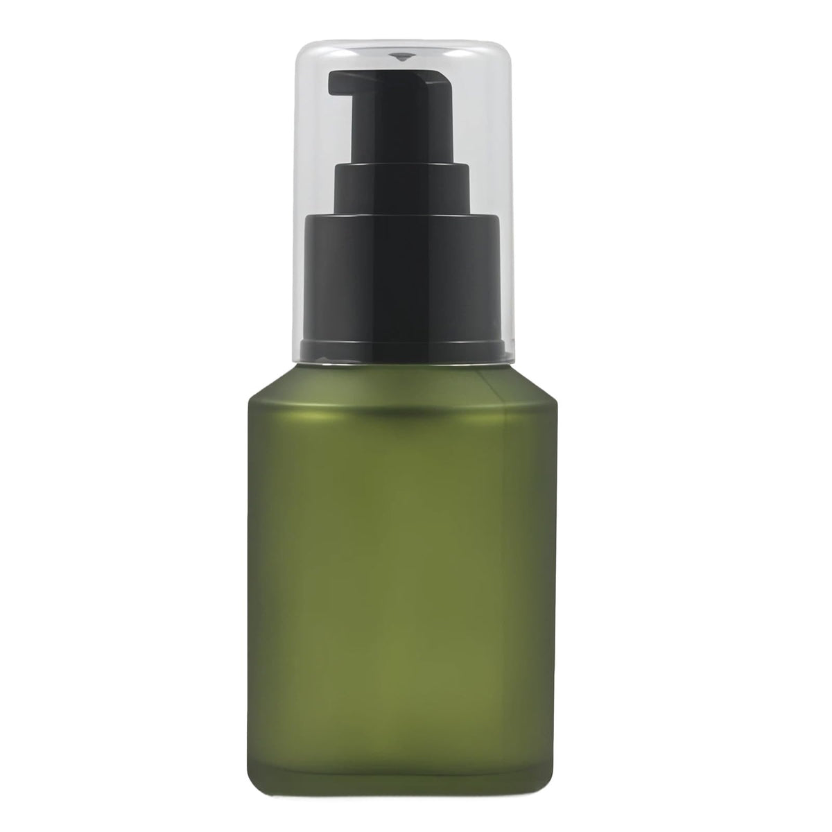Happyupcity front view green frosted glass pump bottle shows compact styling and elegance