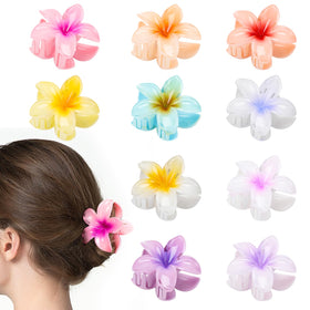 HAPTIME front packaging showing ten colorful plumeria claw clips and benefits