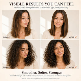 Harmonize Beauty before-and-after on curly hair showing smoother, defined curls benefit