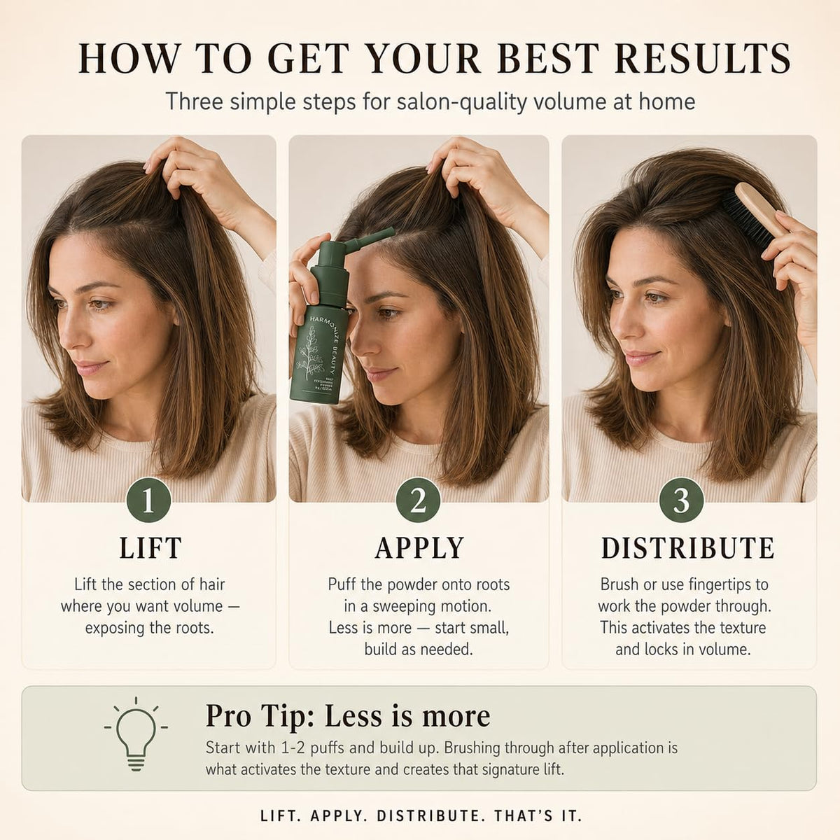 Harmonize Beauty styled tousled hair demonstrating textured, touchable finish